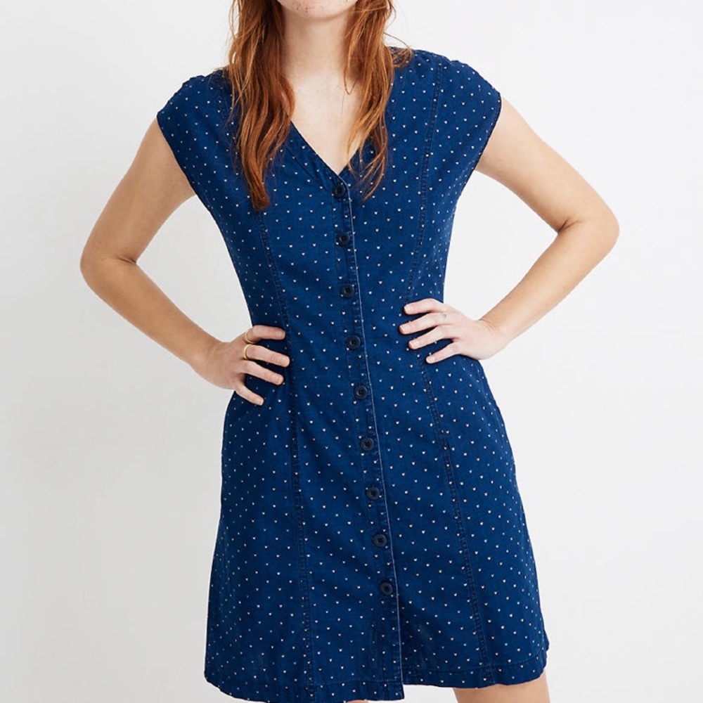 Indigo Cap-Sleeve Button-Front Dress Rainbow Heart